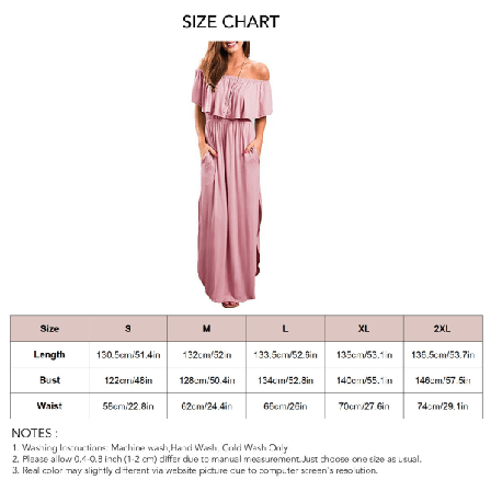 Kvinners Off Shoulder Lang Kjole med Lomme Ruffle Høy Midje Side Slit Løs Passform Maxi Kjole Rosa XXL