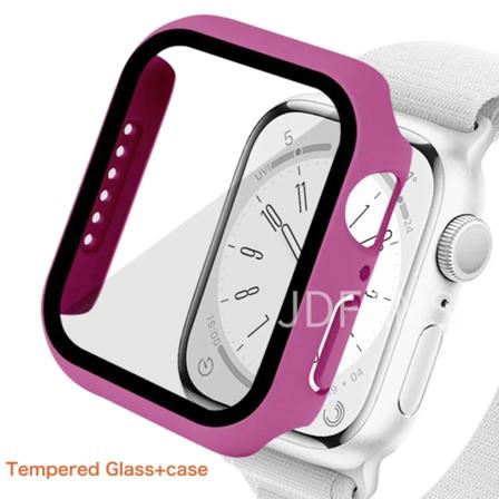Glass+cover för Apple Watch-fodral serie 9 8 7 6 5 4 3 SE 45mm 41mm 44mm 42mm iWatch skärmskydd för apple watch tillbehör Barbie powder 23 Series 4654