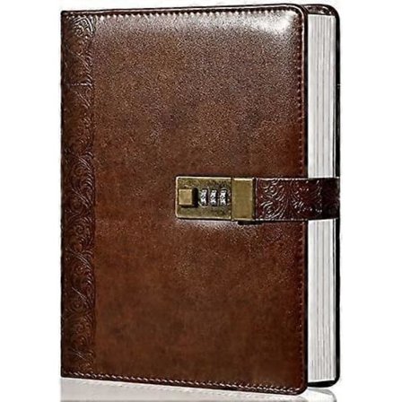 Journal med lås for voksne, stor påfyllbar låsedagbok 6-rings perm notatbok med lås for menn kvinner, 18 x 23 cm, brun