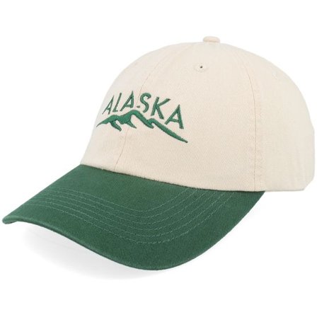 Wild Spirit - Beige unconstructed Keps - Alaska Mountains Washed Stone/Dark Green Dad Cap @ Hatstore