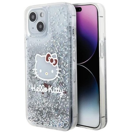 Hello Kitty flytande glitter Charms Kitty Head fodral för iPhone 14 - silver