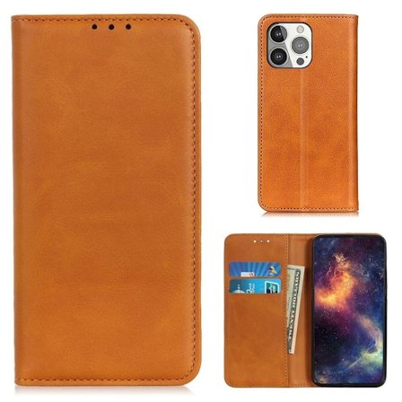 Flipveske i ekte skinn i lommebokstil for iPhone 13 Pro - Brun