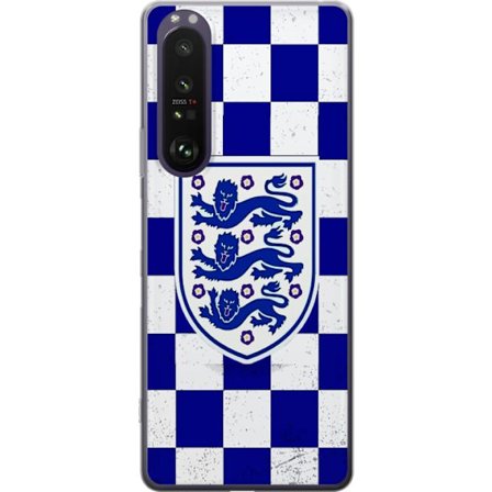 Yhteensopiva Puhelinkuori Sony Sony Xperia 1 III Graafinen shakkiruudukkokuviointi sinisellä ja valkoisella, klassisella heraldisella vaakunalla, ret