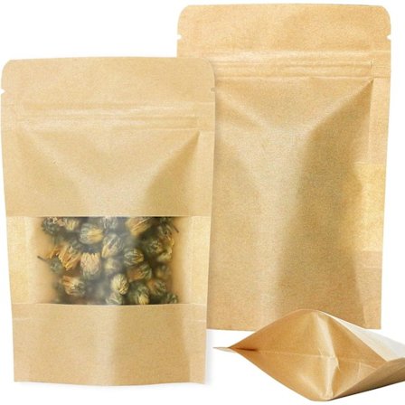 50 stk. 10x15cm lynlåspose Kraft lynlåspose Fødevarepapir Små poser med hak og mat vindue