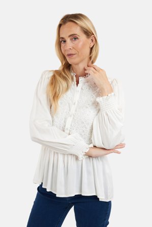 JENSEN - Bluse - Hvid - Blonde Detalje