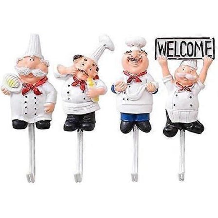 4 kpl Hartsi Ranskalainen Kokki Figuriini Seinäkoukut (Eri Tyylejä)