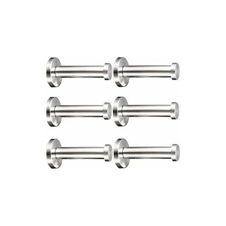 6 stk. Veggmonterte Kleskroker, Rustfritt Stål, Børstet Bad Kleskroker Veggmonterte Kleskroker, Kromfinish, Rund Base (70mm6)