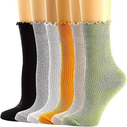 Dame Sokker, Ruffle Turn-cuff Casual Ankle Sokker Varme Bomull Strikket Salat Lav Kutt/Crew /Dress Sokk 6/7pack