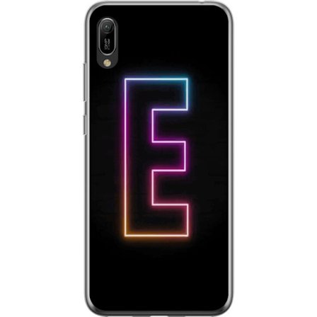 Kompatibel Mobilcover til Huawei Huawei Y6 Pro (2019) Minimalistisk neonbogstav E i lyse farver mod mørk baggrund i moderne og stilren design