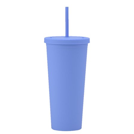 700ml återanvändbar plastmugg, enfärgad med lock och sugrör