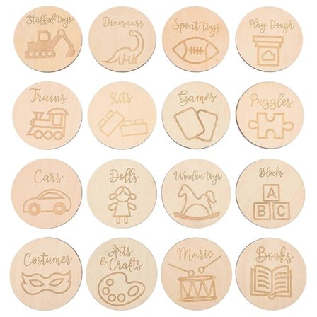 16 stk. Runde Tremerker Runde Treskiver Tresirkelpynt for Leketøyskasse