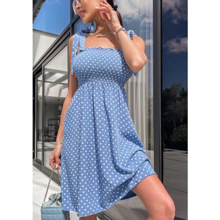 Dam Sommar Polka Dot Blommig A-line Klänning Ärmlös Elegant E