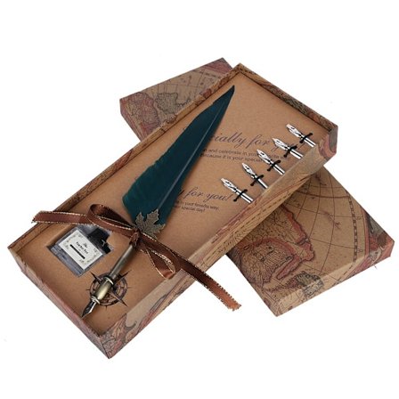 Eurooppalainen retro-sulkakynä, seos, höyhen, kirjoitus, kynänkärjet, lahjapakkaussetti ystäville, tummanvihreä