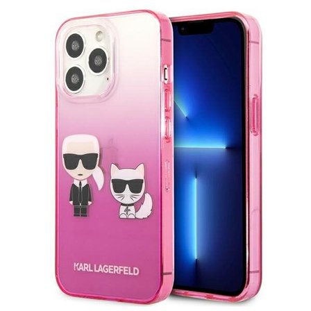 Karl Lagerfeld Gradient Ikonik Karl & Choupette Kotelo iPhone 13 Pro/13 - vaaleanpunainen