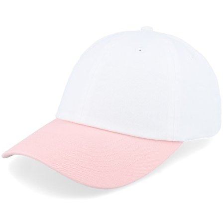Equip - Hvid unconstructed Kasket - Stone Washed White/Pink Dad Cap @ Hatstore