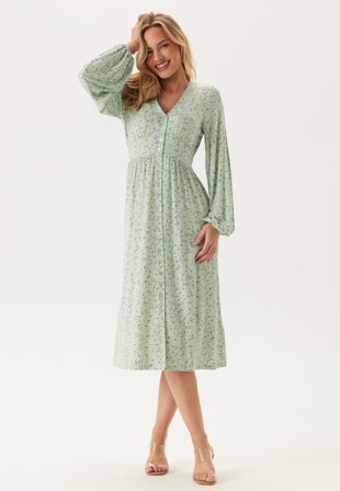 BUBBLEROOM Soft Midi Button Volume Sleeve Dress Klær
