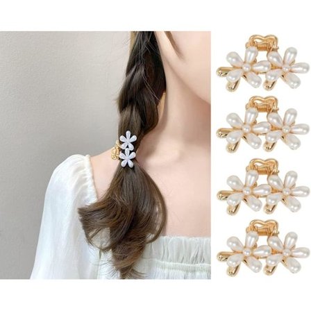 4 st pärlhårklämmor med dubbel blomma design, metallhårnålar f