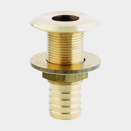 Dekdoorvoer voor slang Maestrini Through Hull Outlet With Hose Tail, messing, recht, bol, 1/4" G (BSP) tot 11.5 mm (29/64") slang