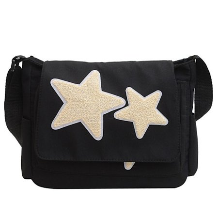 Messenger-veske med stjernemønster, avslappet skulderveske SVART