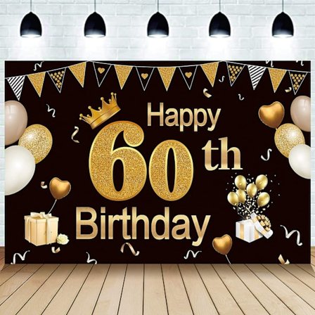 60-års födelsedagsfest dekoration svart guld tygaffisch 60-årsdag