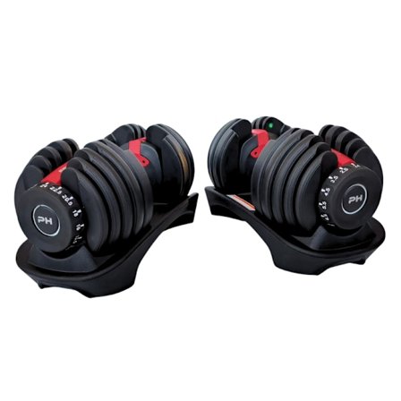 PH Fitness Justerbara Hantlar 24KG (2 st) – Röd/Svart Dumbells Hantelset - Justerbar Dumbbells - 15 Viktinställningar 2,5 - 24 kg / Fria Vikter Set