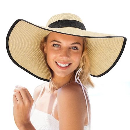 Solhat til kvinder, stor bred skygge UPF 50+ (beige)