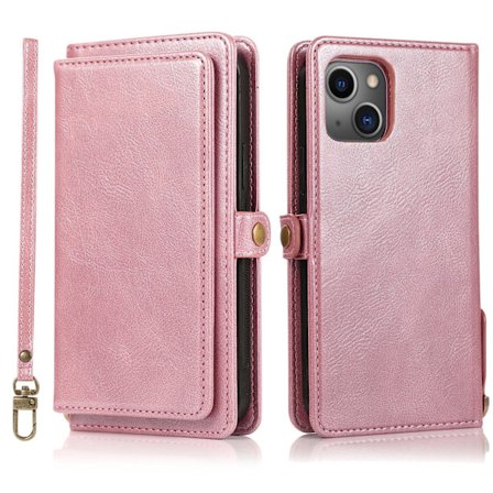 iPhone 15 Plus - Luksuriøst Lommebokdeksel i Lær med Kortholder