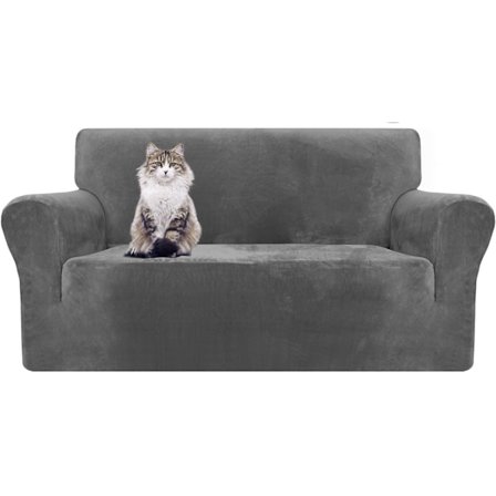 2-sits, grå superstretchig tjock sammetssoffa överdrag för hundar