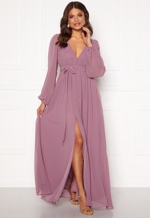 Goddiva Long Sleeve Chiffon Dress Dusty Lavendel Klær