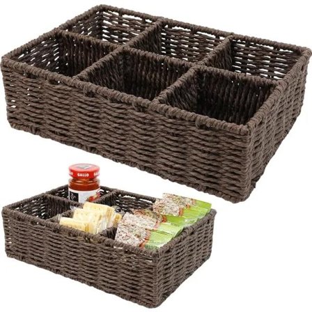 【PP】Teepussi-järjestäjät, luonnolliset paperinarupussit 6 osastolla, teepussit suuri kapasiteetti pidike laatikko kahvinjärjestäjä asema (kahvin väri)