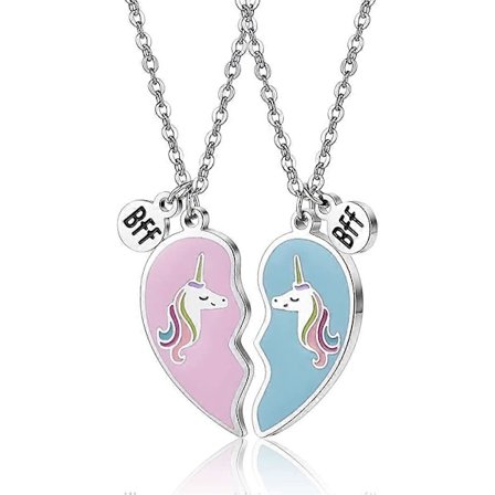 Födelsedagspresent till barn för bästa vän syster hjärthalsband små flickor BFF enhörningssmycken present till vänner eller roliga systerpresenter