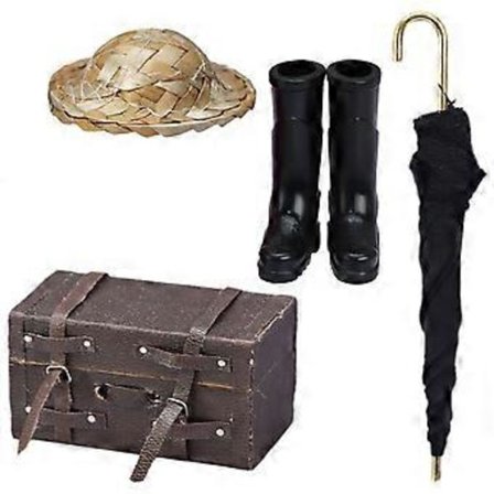 1 Sett Miniatyr Koffert Sko Paraply Stråhatt Dekor Modell for Dukkehus