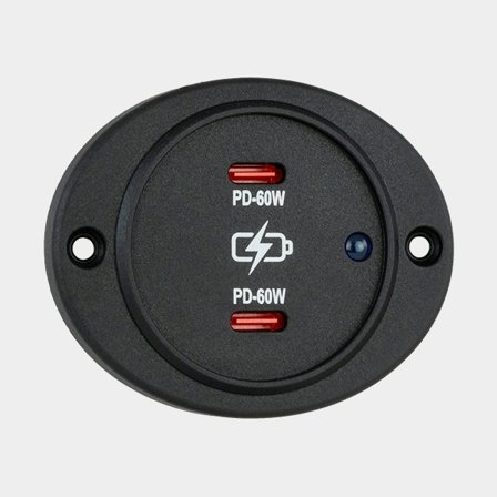 USB zásuvka Sutars, zapuštěná, černá, oválná, 12 / V 24 V, 60 W, 2.1 A, USB-C + USB-C
