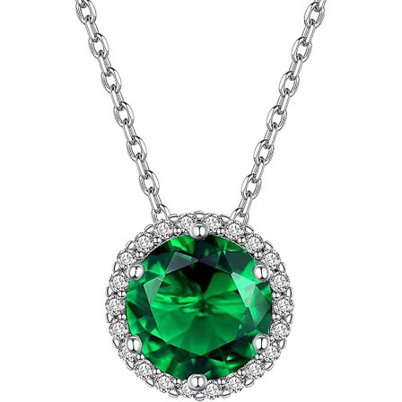 925 Sølv 12 Halo Rund Fødselsstein Halskæde Til Kvinder 40+5cm