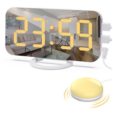 Høj Digital Vækkeur Til Tunge Sovende Voksne Med Sengeryster, 2 USB-Opladere, Justerbar LED-Lys, Snooze, Alarm