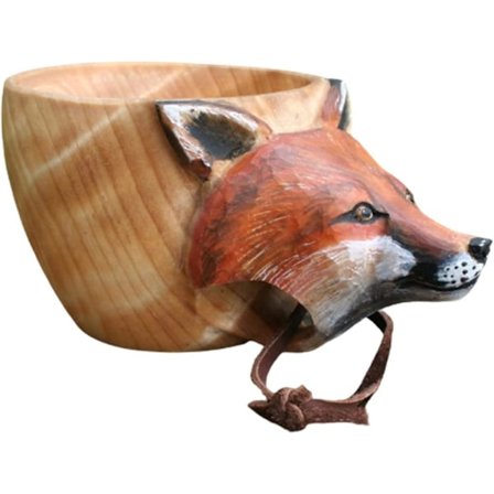 Handmade Wooden Cup with Animal Head for Travelers, Outdoor Camping