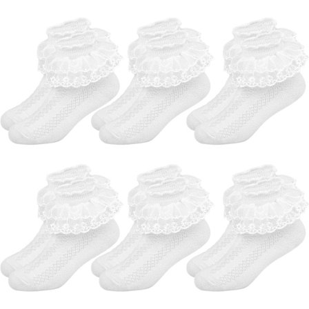6 Par Jente Lace Sokker Barn Baby Bomulls Ruffled Trim Ankel Skolesokker Fancy Princess Søt Partywear Sokker