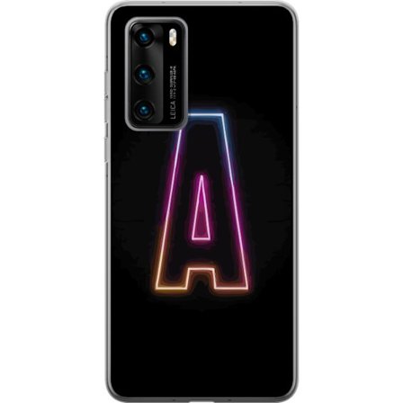 Kompatibel Mobilcover til Huawei Huawei P40 Minimalistisk neonbogstav A i regnbuefarvet lys mod sort baggrund i moderne typografisk stil