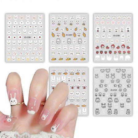 10 ark Kanin Neglekunst Klistermærker, Tegneserie Kaniner Negle Selvklæbende Klistermærke Design, Søde Kanin Neglekunst Dekaler Til Påske Manicure 