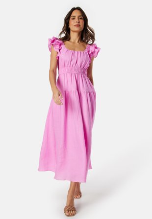FOREVER NEW Athena Ruffle Midi Dress Candy Floss Klær