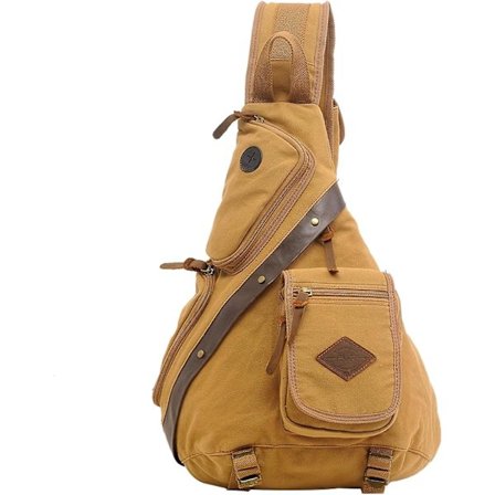 Retro Brystveske Herre Dame Ryggsekk Sling Bag Canvas Skulderveske Satchel Crossbody Veske For Business Universitet Skole Sykling Camping Reise, khaki