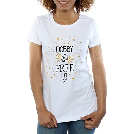 Harry Potter Dam/Kvinnor Dobby Är Bomull T-Shirt M Vit