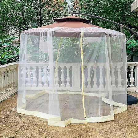 Beige sylindrisk myggnetting for parasoll 3 m diameter med glidelås og ballast