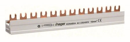 Hager KDN480A Faseskinne 4-polet, 16 kV, gaffel 12 moduler/210 mm, Elfordeling & strømforsyning