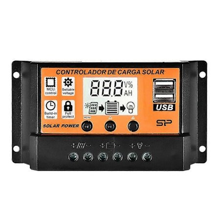 Dubbel USB-port Solpanelregulator, Intelligent Regulator 12V/24V MPPT/PWM Auto Parameter Justerbar LCD-display