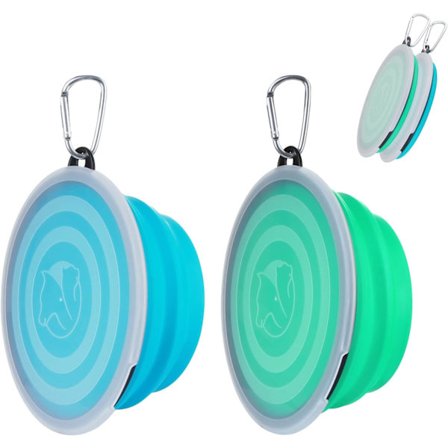 Pakke med silikon katte- og hundevannskåler, sammenleggbar kjæledyrskål, bærbar hundeskål med lokk og karabinkrok for reise og camping (grå, lilla, 