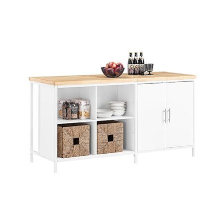Rootz Kitchen Island Opbevaringsskab - Spisebuffet - Display Stand - MDF - Metalramme - Gummitræ Bordplade - 170 cm x 89 cm x 60 cm