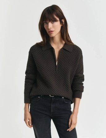 GANT Cotton Texture Half Zip - Green - L