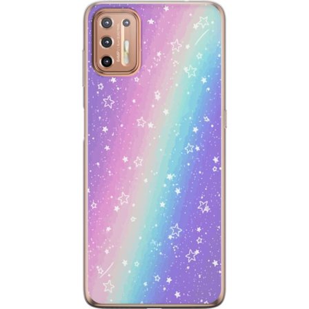 Kompatibel Mobilcover til Motorola Moto G9 Plus Rainbow-farvet pastelbaggrund med hvide stjerner og glitrende prikker i blød overgang