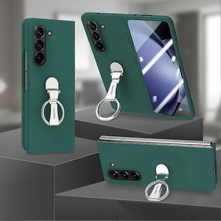 Anti-Drop Flip Ultratunn Hårt PC-skal för Samsung Galaxy Z Fold 6 Inbyggt Skärmskydd Metallringhållare Ställ